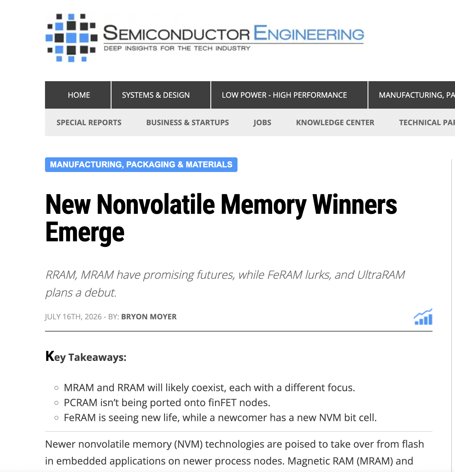 MRAM wafer-level testing for embedded non-volatile memory applications